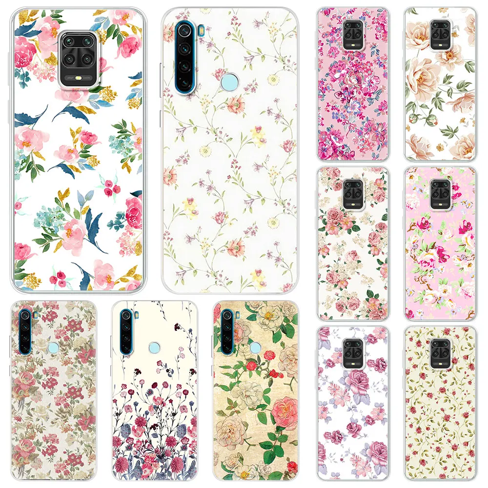 

Retro Flower Transparent Phone Case For Redmi Note 10 5G 9 Pro 9S 9T 8 8T 7 K30 K40 Funda for 9A 9C 8A 7A 6 6A Coque Cover Shell