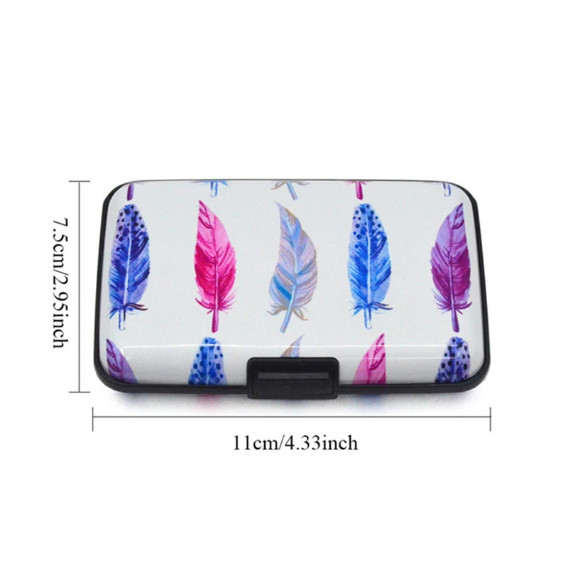 PURDORED 1 pc Feather RFID Unisex Card Holder Aluminum Business Card Holder Cute Cartoon ID Card Wallet Case tarjetero mujer images - 6