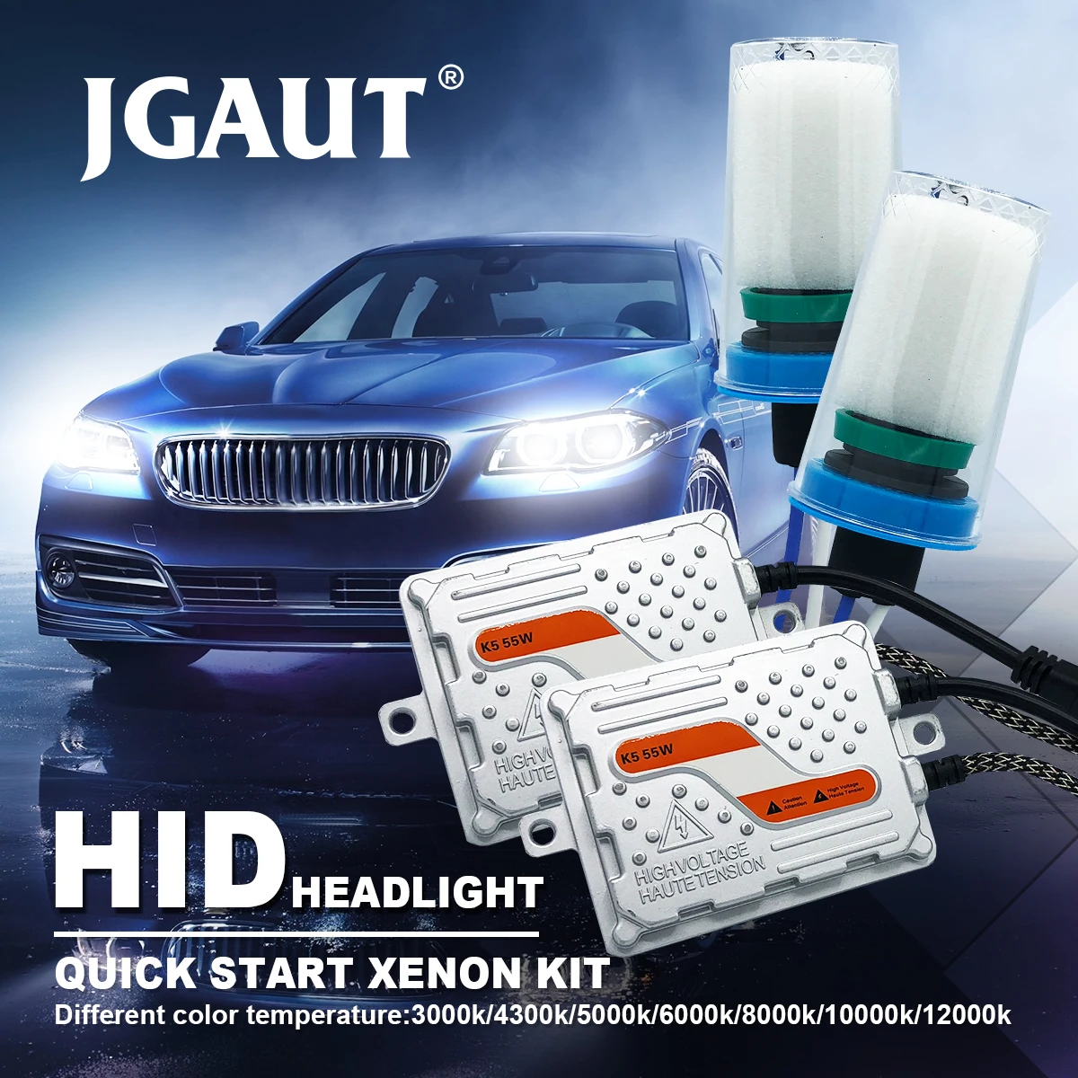 JGAUT 55 Вт Xenon HID Kit AC H7 Быстрый старт фары для автомобиля 3000K 4300K 5500K 6000K 8000K балластная