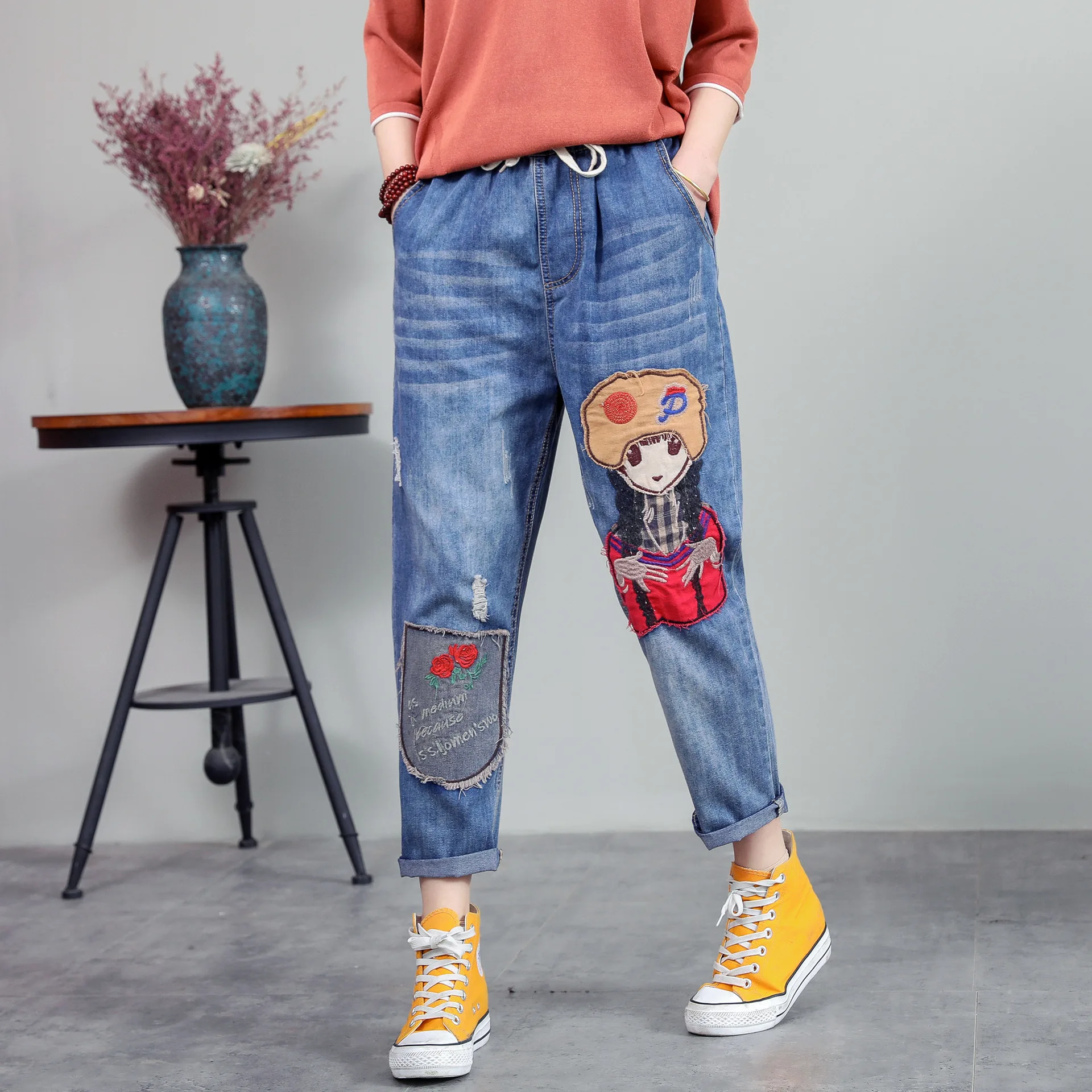 Винтажные женские Джинсы бойфренда из хлопка джинсы для женщин с высокой талией