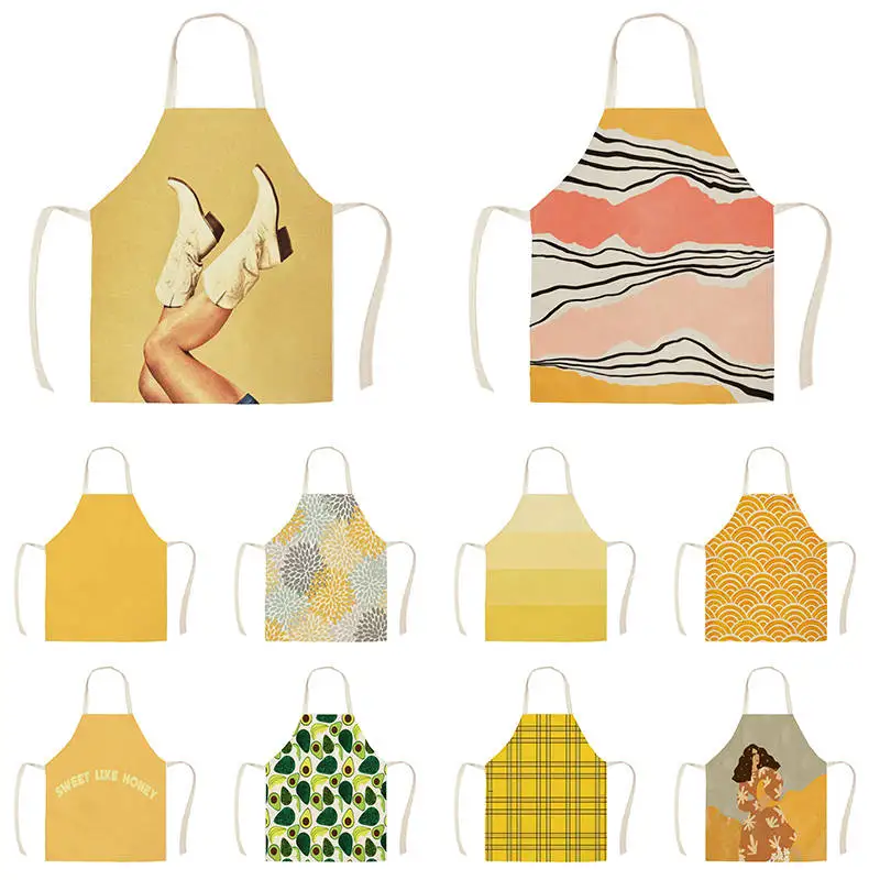 

1 шт. Кухонный Фартук желтый геометрический осенний хлопковый Льняной Фартук без рукавов для мужчин и женщин инструменты для домашней уборк...