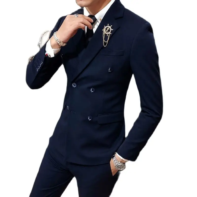 Черный двубортный Комплект из 3 предметов мужские синий и красный цвета хаки