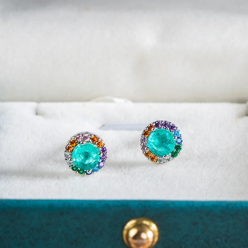 

Блестящие женские бриллианты с 5A Цирконом круглой формы paraiba, драгоценные камни для свадебвечерние НКИ, серебряные ювелирные изделия, подар...