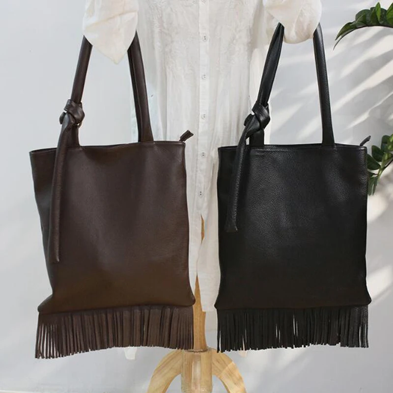 Сумка на плечо женская из натуральной воловьей кожи с кисточками | Багаж и сумки