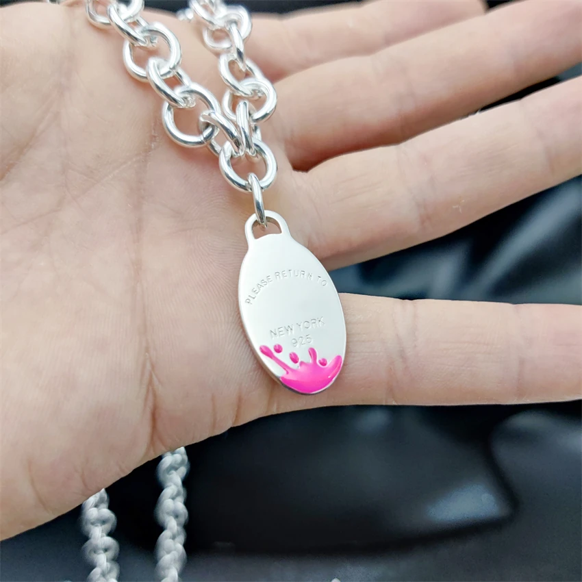 

1:1 925 Sterling Silver O-Chain Necklace For Women Lobster Clasp Brand Oval Charm Ladies Party Luxury Jewelry Gift 3 Colors