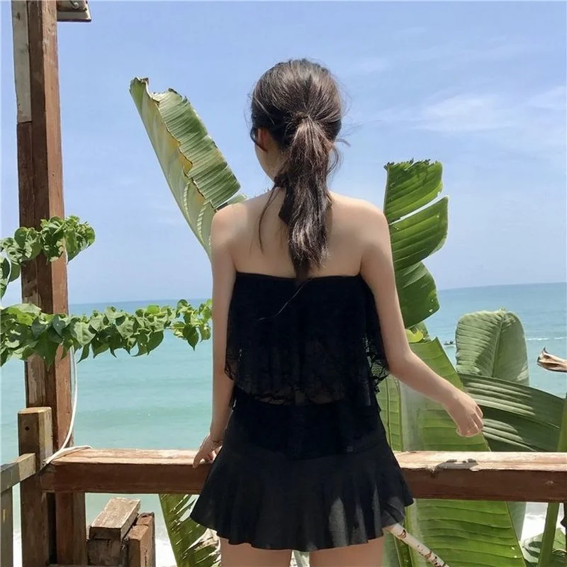 Комплект бикини женский кружевной дизайнерский купальник с лямкой на шее в