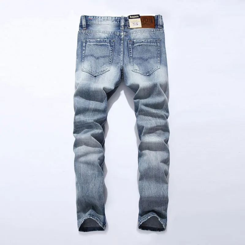 

2020 New White Washed Italian Designer Men Jeans High Quality Balplein Brand Straight Fit Distressed Ripped Jeans for Jeans Men