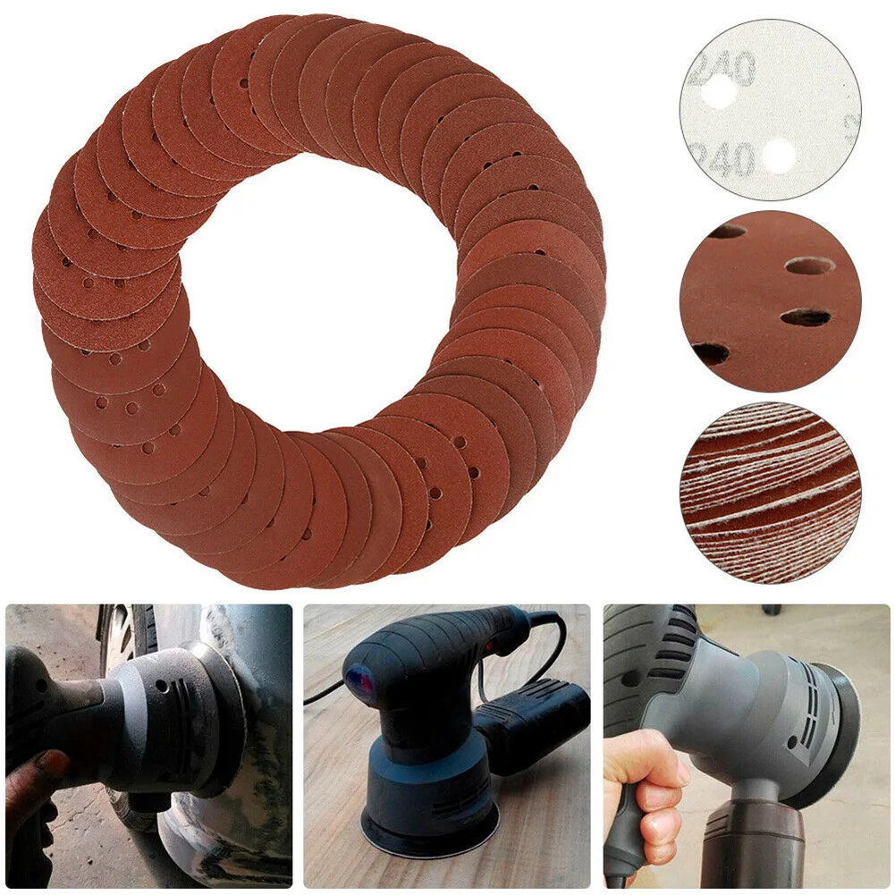

40pcs Sanding Paper 125mm Discs 5 Inch Pad 8 Hole Orbital Aluminum Oxide