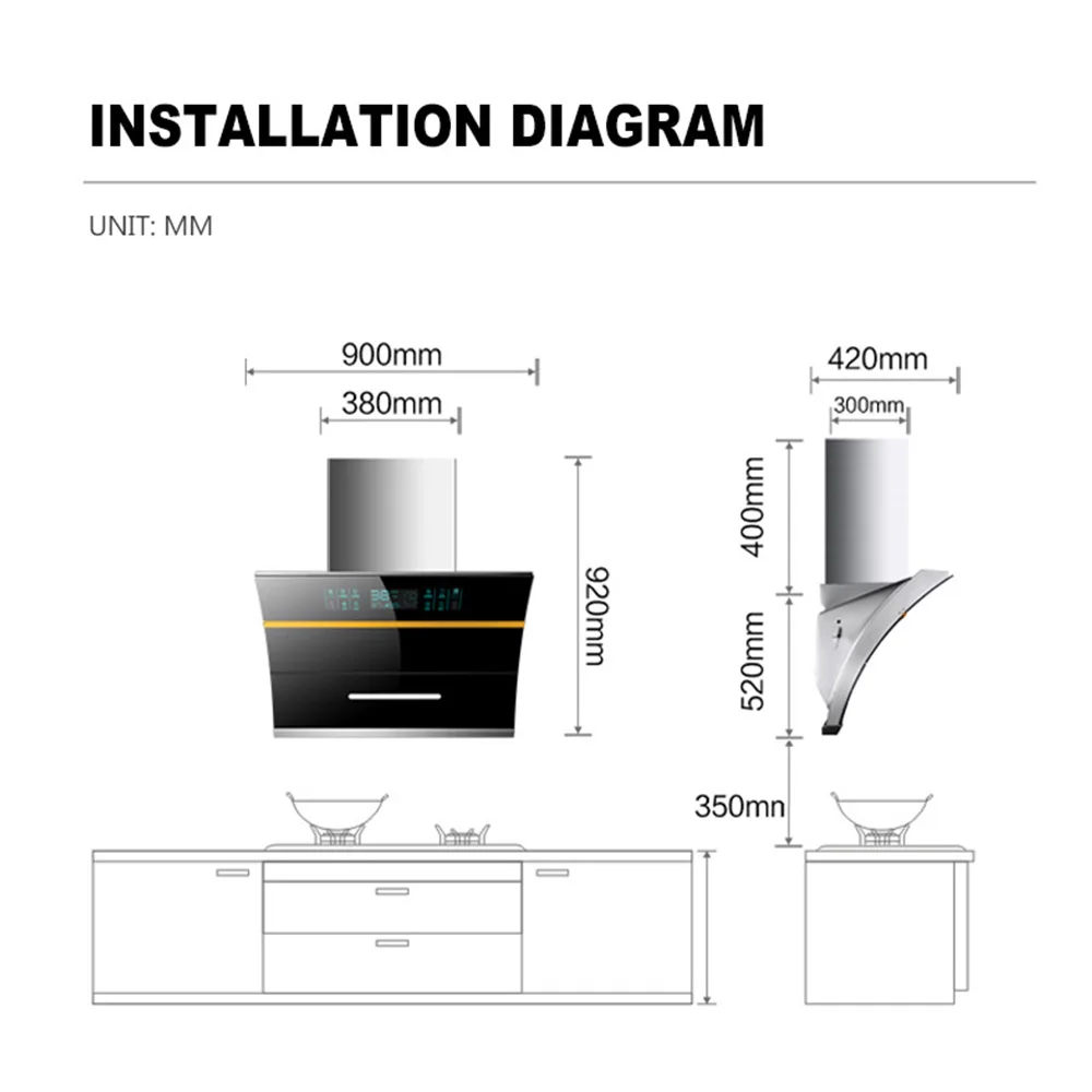 

Large Suction 38m Side Suction Exhaust Hood Wall-Mounted Kitchen Hood Household Touch Lampblack Exhaust Hood