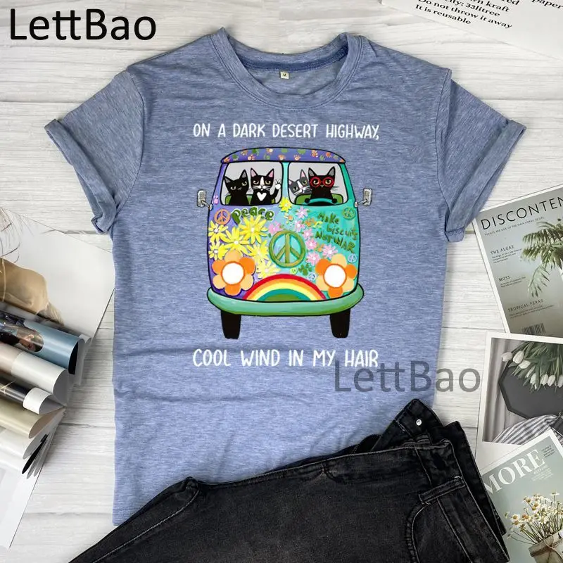 

Кошек хиппи автомобиля женские летние топы и футболки, хипстерские повседневные футболки с коротким рукавом для женщин футболки уличная эс...