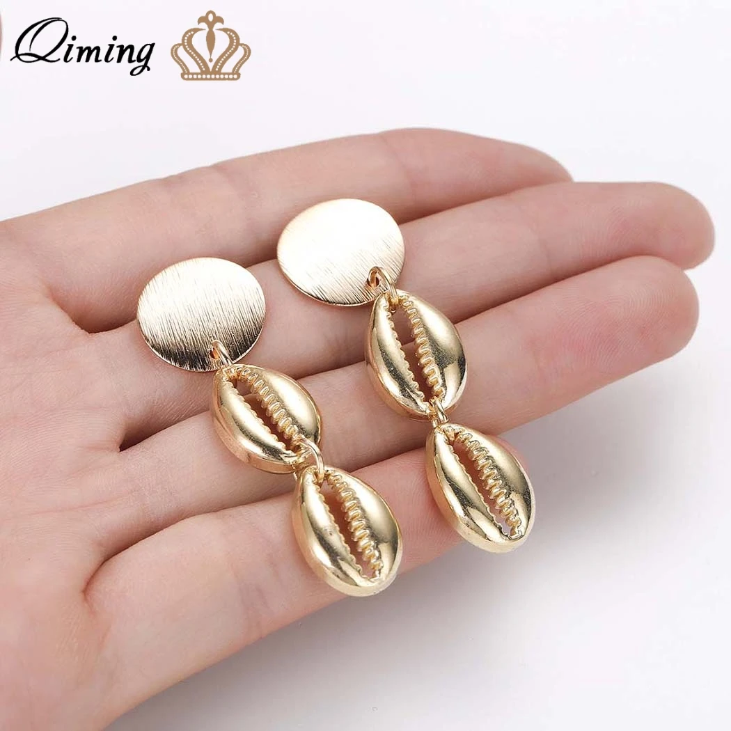 QIMING модные Каури Sea Shell серьги для женщин Золотой 2019 Новый Богемия заявление