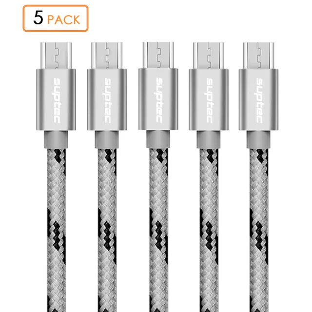 SUPTEC 5 PACK Micro USB Cable Fast Charging Nylon Braide Charger for Samsung Galaxy S7 S6 S5 Xiaomi Redmi Huawei Mobile Phone LG - Цвет: Silver