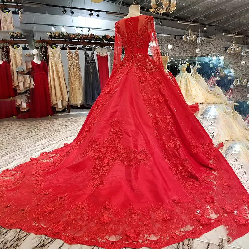 Красные винтажные Свадебные платья LS64449 для невесты с круглым вырезом и длинным