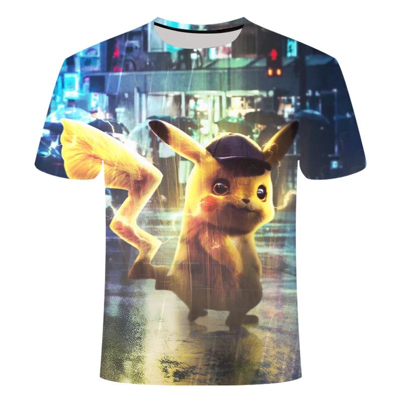 New 3D Movie Detective Pokemon Pikachu T-shirt For Boy/girl Tshirts Fashion Summer Casual Tees Anime Cute Cartoon Clothes