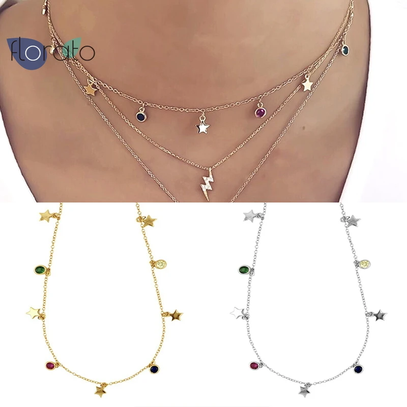 

925 Sterling Silver Mini Star Moon Accessory Necklace Charming Women Pendant Necklace Birthday Cake Gifts Jewelry Wholesaler