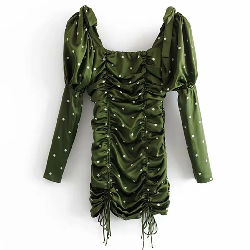 2019 для женщин в винтажном стиле горошек со шнурком Драпированное Платье