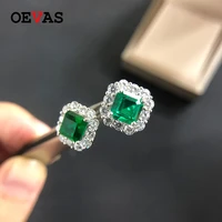 oevas 77mm sparkling green zircon stud earrings for women top quality wedding jewelry engagement earrings girlfriend gifts