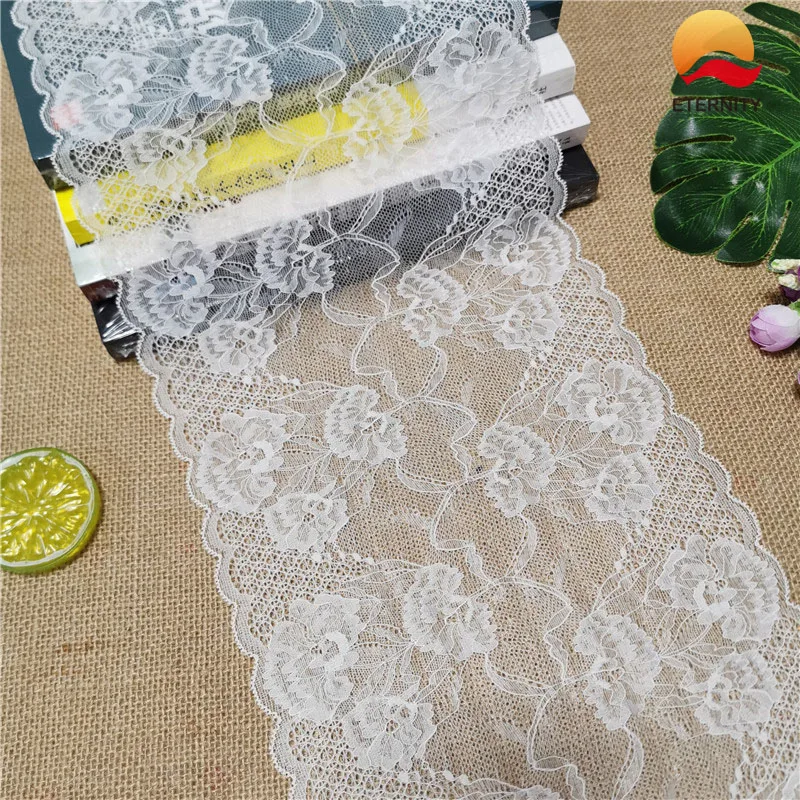 

21 см эластичная белая кружевная тканевая лента для свадебного украшения с большим краем E2349