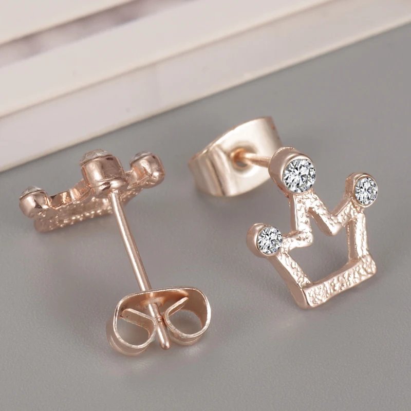 Fashion Jewelry Crown Women Classic Round Zircon Small Stud Earrings Gold Color Ears Stud For Men Crystal Earrings