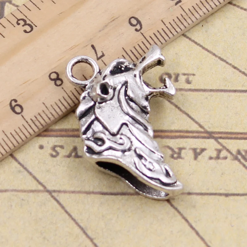 4 шт. Подвески Волчья Голова 32x20 мм античные серебряные цветные Сделай Сам ручная