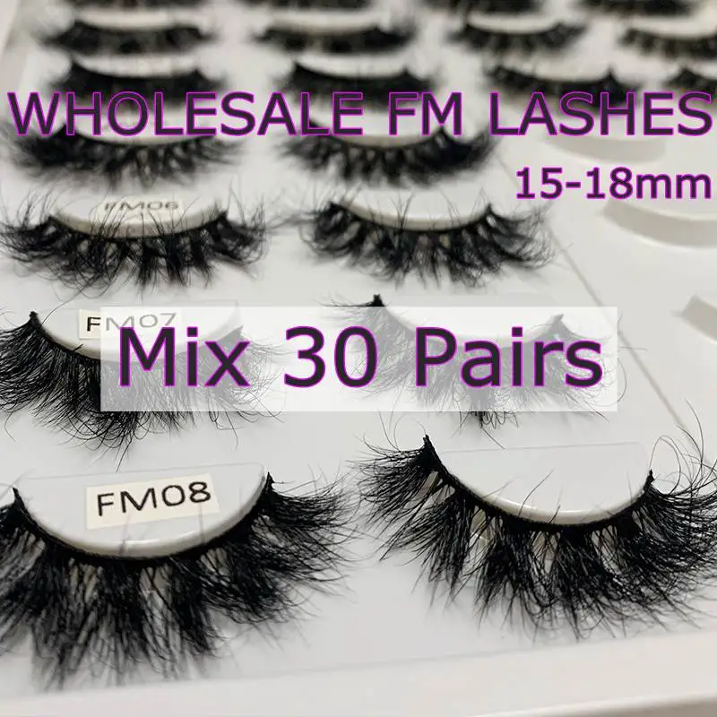 

Rainsin FM 30Pair Reusable Mink Eyelashes 18mm Natural Lashes Thin Band Mink Makeup Fluffy Thick Cross Cruelty free Eyelash