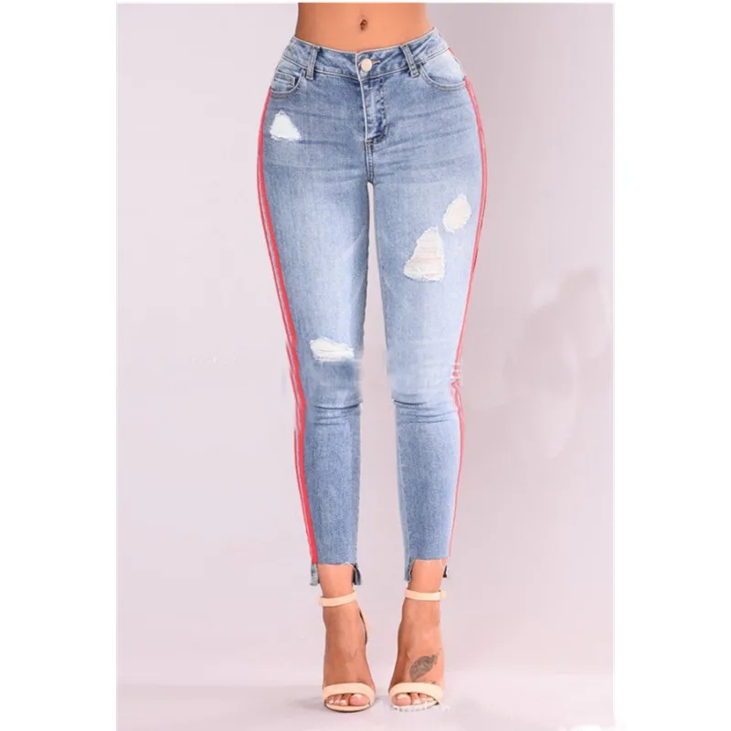 Новые поступления модные женские джинсовые узкие брюки с завышенной талией