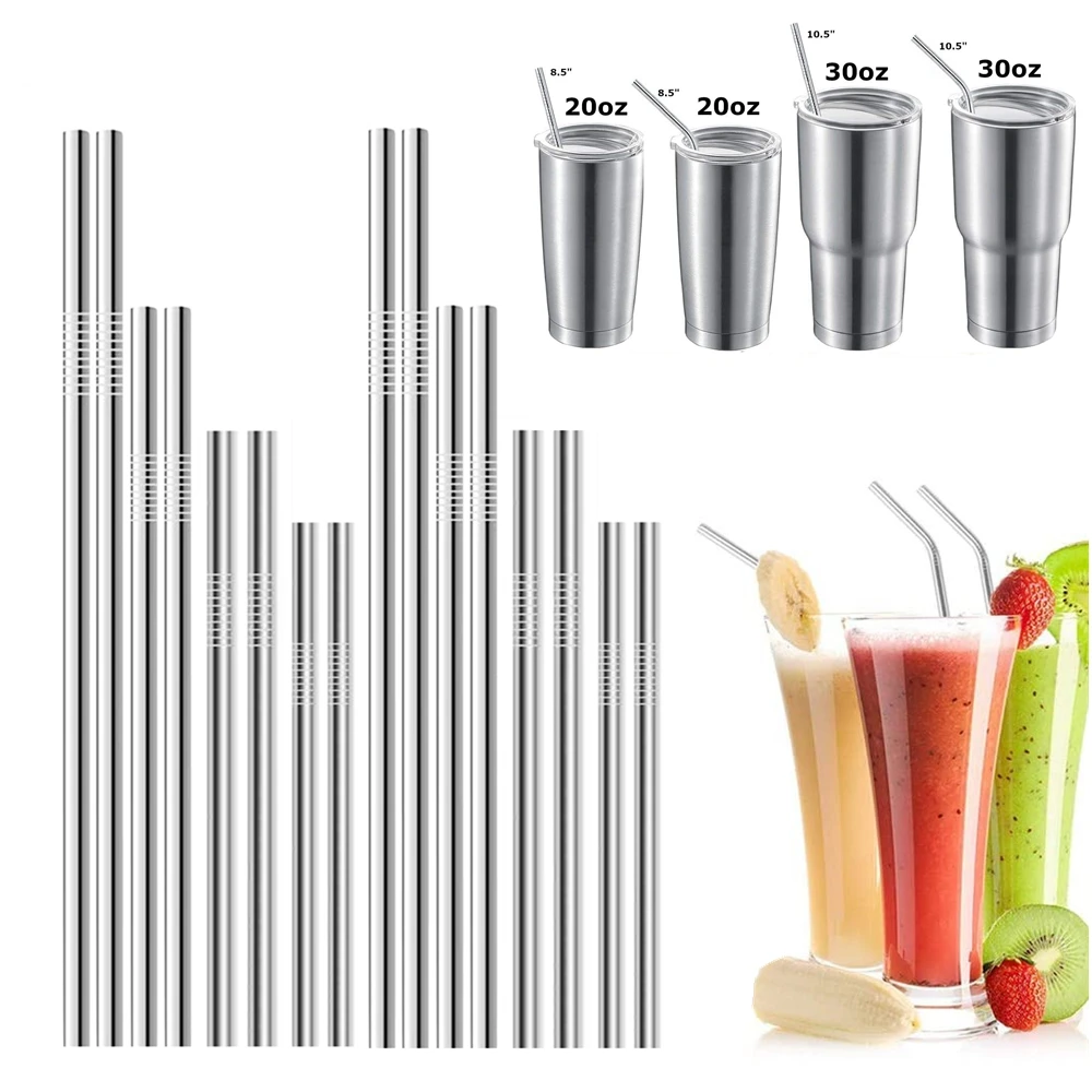 

Magixun 16-Pack Reusable Drinking Straw Eco-friendly Metal Straws Stainless Steel Straws Long Short Tube for Bar Cocktail Water