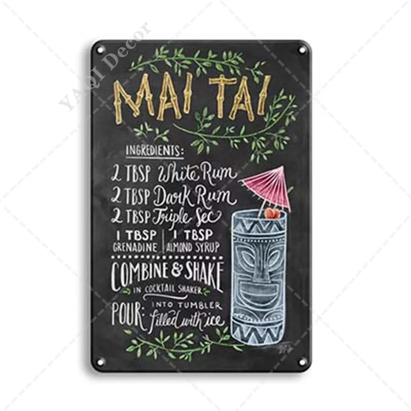 

Cocktail Tin Sign Retro Metal Posters Iron Painting Vintage Home Decor for Bar Pub Club Man Cave Vintage Metal Sign Plaque Metal