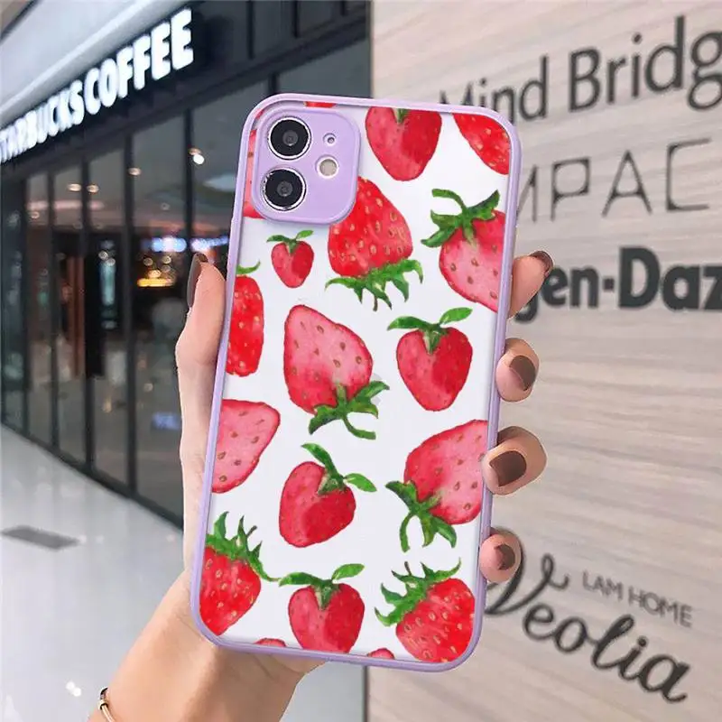 

strawberry Phone Cases Matte For iPhone 12 Mini 11 Pro XR XS Max 7 8 Plus X Hard PC Back Cover