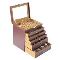 US Warehouse 5-Storey Luxury Jewelry Box With MIRRO Necklaces  Earrings  Sunglasses  Bracelets Watches Brown