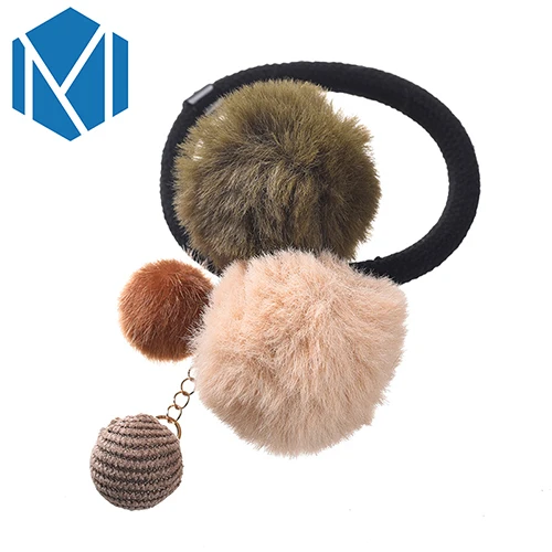 Hair Tie D Резинки для волос для девочек с разноцветным помпоном, эластичные резинки для волос, милый меховой шарик, веревка для волос, милая резинка, резинки для волос, аксессуары для волос - Цвет: Hair Tie D