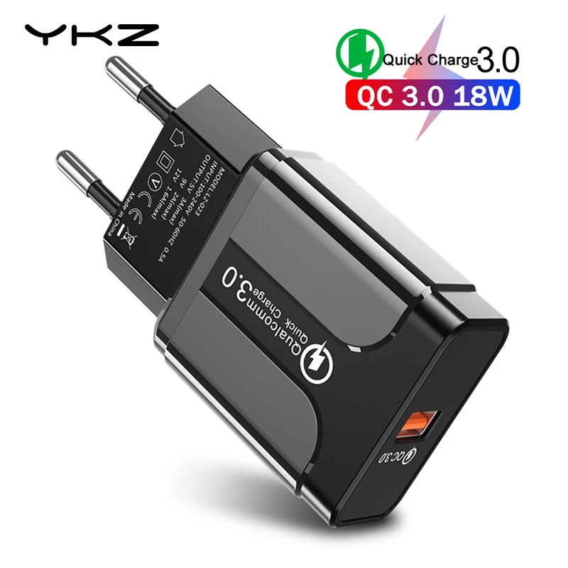 YKZ USB зарядное устройство Quick Charge 3,0 QC3.0 Быстрая зарядка зарядное устройство для мобильного телефона с европейской вилкой для iPhone Samsung Xiaomi QC 3 0 Новинка