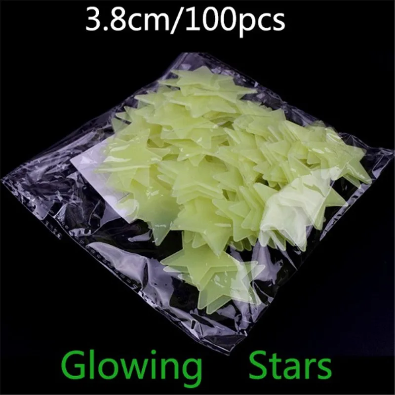 100PCS 3.8cm Yellow 100 шт. светящаяся Звезда Луна Наклейка на стену Снежинка светится в темноте наклейка для детской комнаты Рождественский Декор флуоресцентная наклейка s - Цвет: 100PCS 3.8cm Yellow