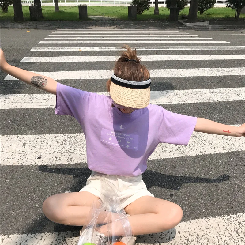 Футболка для девочек в студенческом стиле, Корея, Dongdaemun, женская, фиолетовая, странная, для девочек, сетчатая, красная, с такой же рубашкой, свободная футболка с короткими рукавами