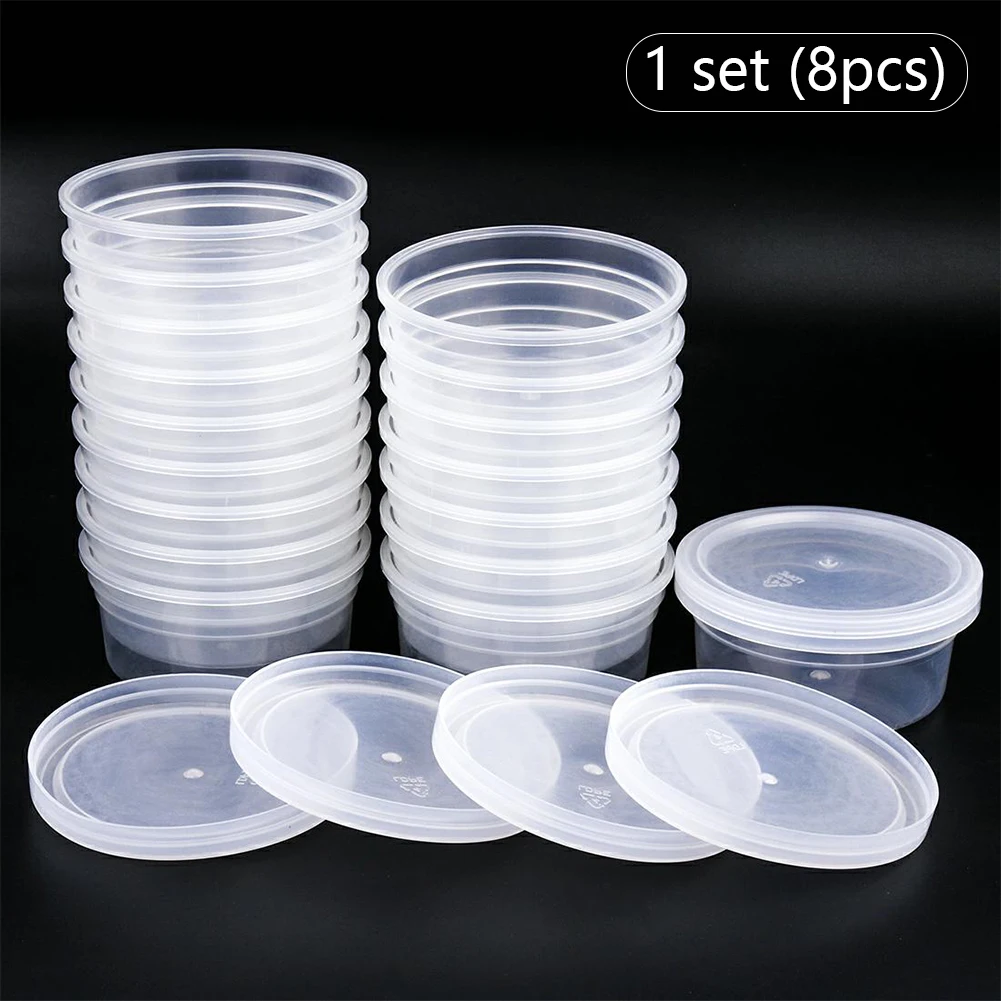 

8PCS Ultra-Light PP Plastic Box Transparent Sealed Round Box Salad Dressing Box