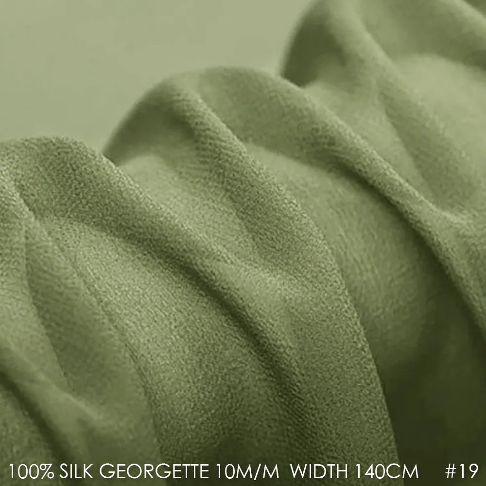 100% SILK Georgette Fabric Pure Silk Fabric 10 momme 140cm Width Wedding Dress Silk Gauz Fabric Free Shipping Light Olive 19