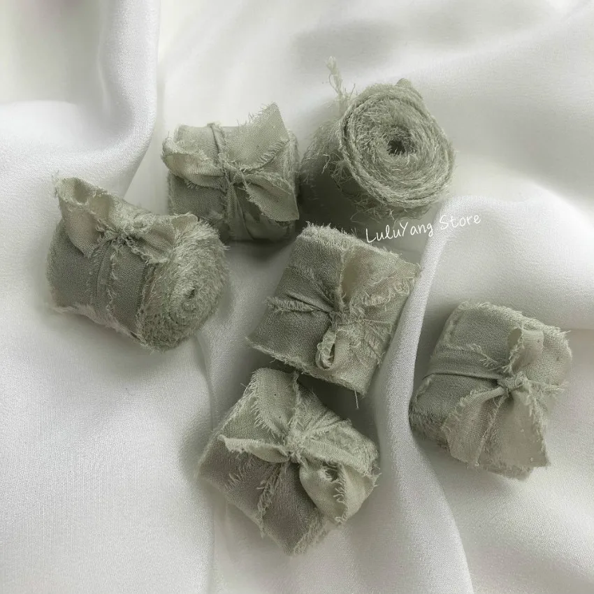 Зеленая серия лент из 100% шелка 25 мм 50 однотонный с деревянной шпулей и бантом