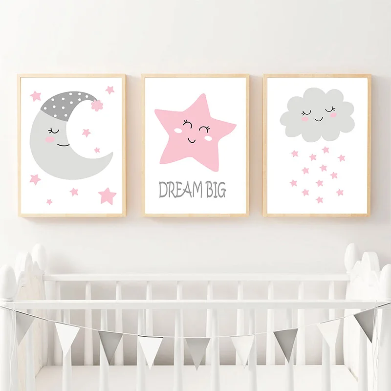 

Moon Star Cloud Art Canvas Poster Cartoon Nursery Wall Painting Print Decorative Picture Nordic Kid Baby Bedroom Decoration