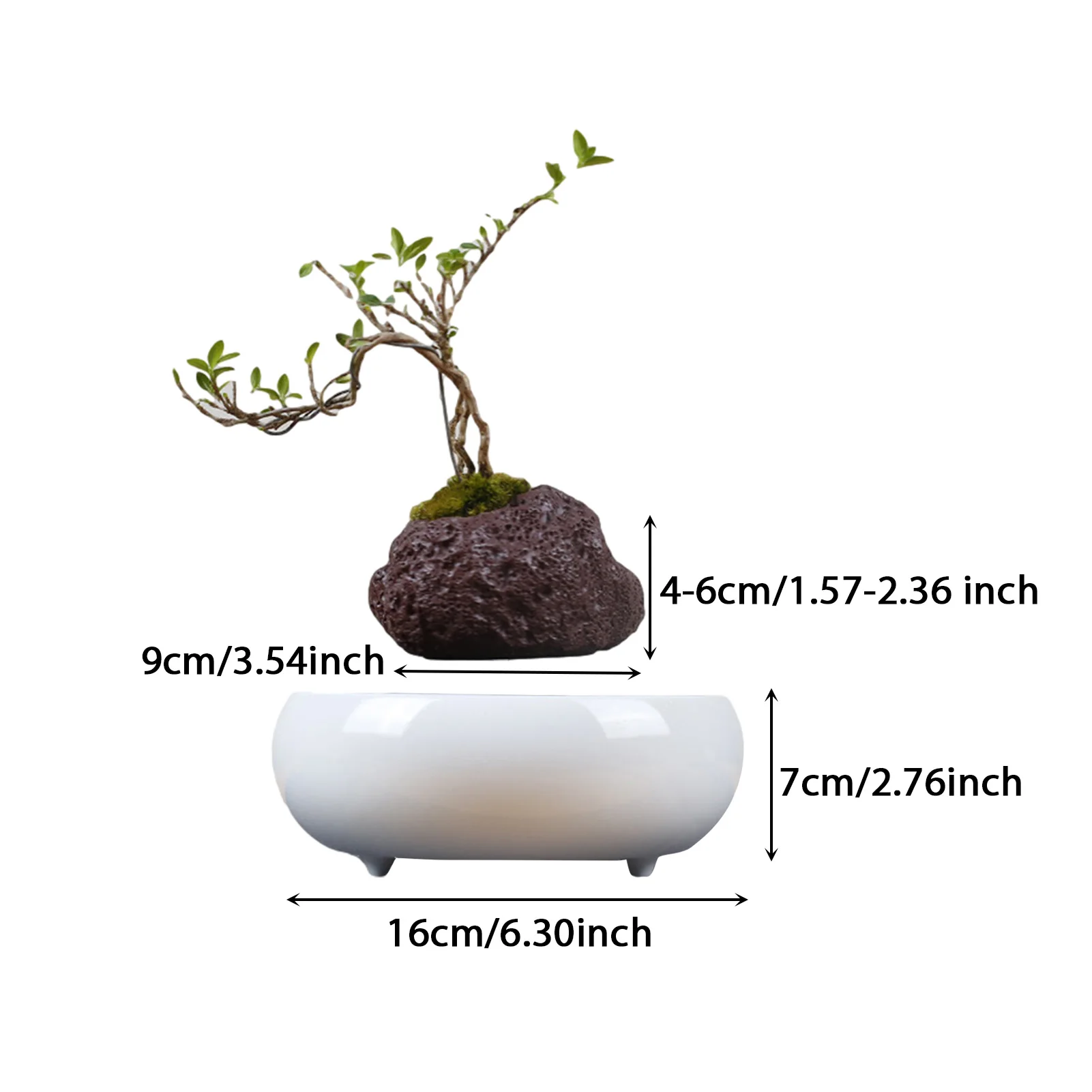 

Magnetic Levitating Bonsai Potted Plants Aerial Imitation Ceramic Rotation Flower Pot Living Room Office Creative Ornaments