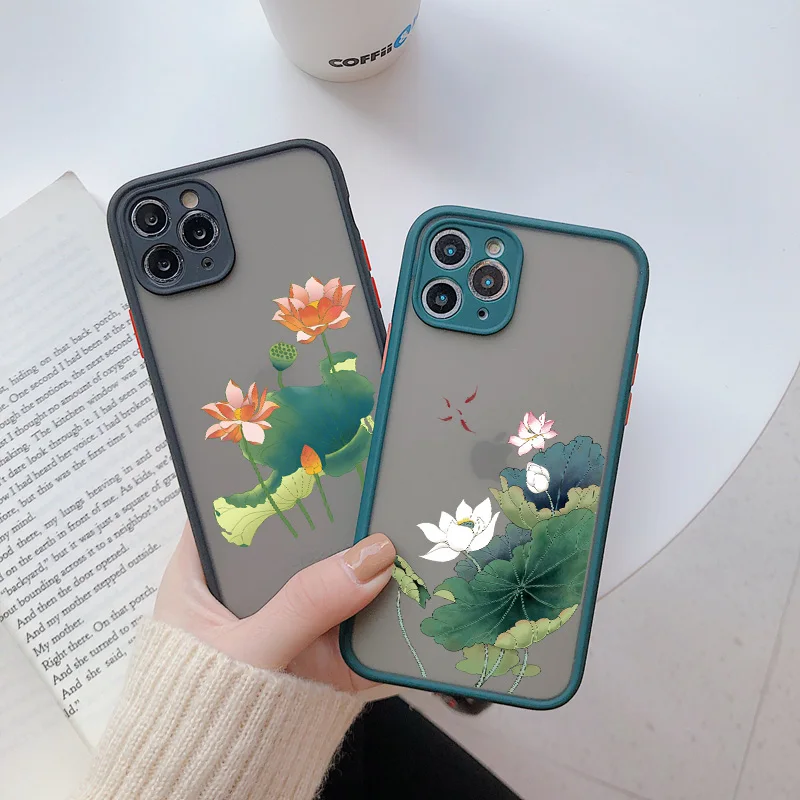 

Lotus Flowers Phone Case For iPhone X XS Max XR 12 Mini 11 Pro Max for iphone 6s 8 7 Plus SE 2020 Hard Shockproof Cover Fundas