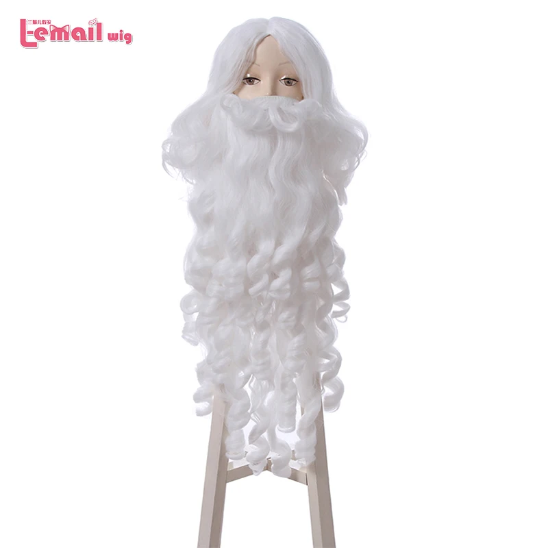 L-email парик Рождество Санта Клаус Косплей парики белый Кудрявый Длинный с бородой