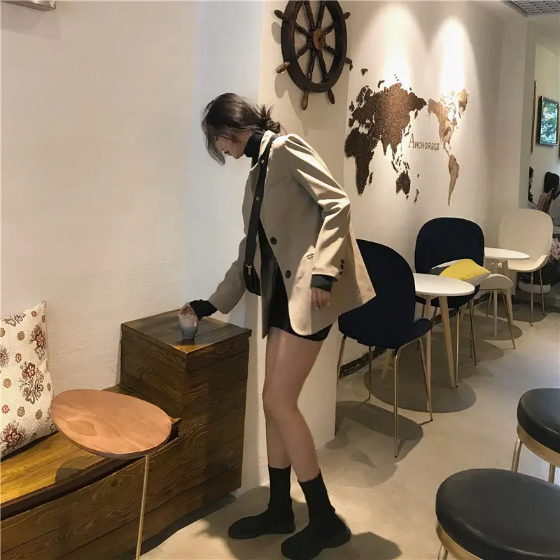 

Alien Kitty Stylish Women Chic Solid Brief Khaki Feminine Loose Elegant Office Lady Casual All Match Vintage Streetwear Blazers