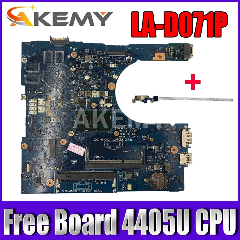 

Бесплатная плата для Dell INSPIRON 15 5559 материнская плата ноутбука AAL15 LA-D071P DDR3L CN-0PW46V 0PW46V PW46V материнская плата GM 4405U CPU