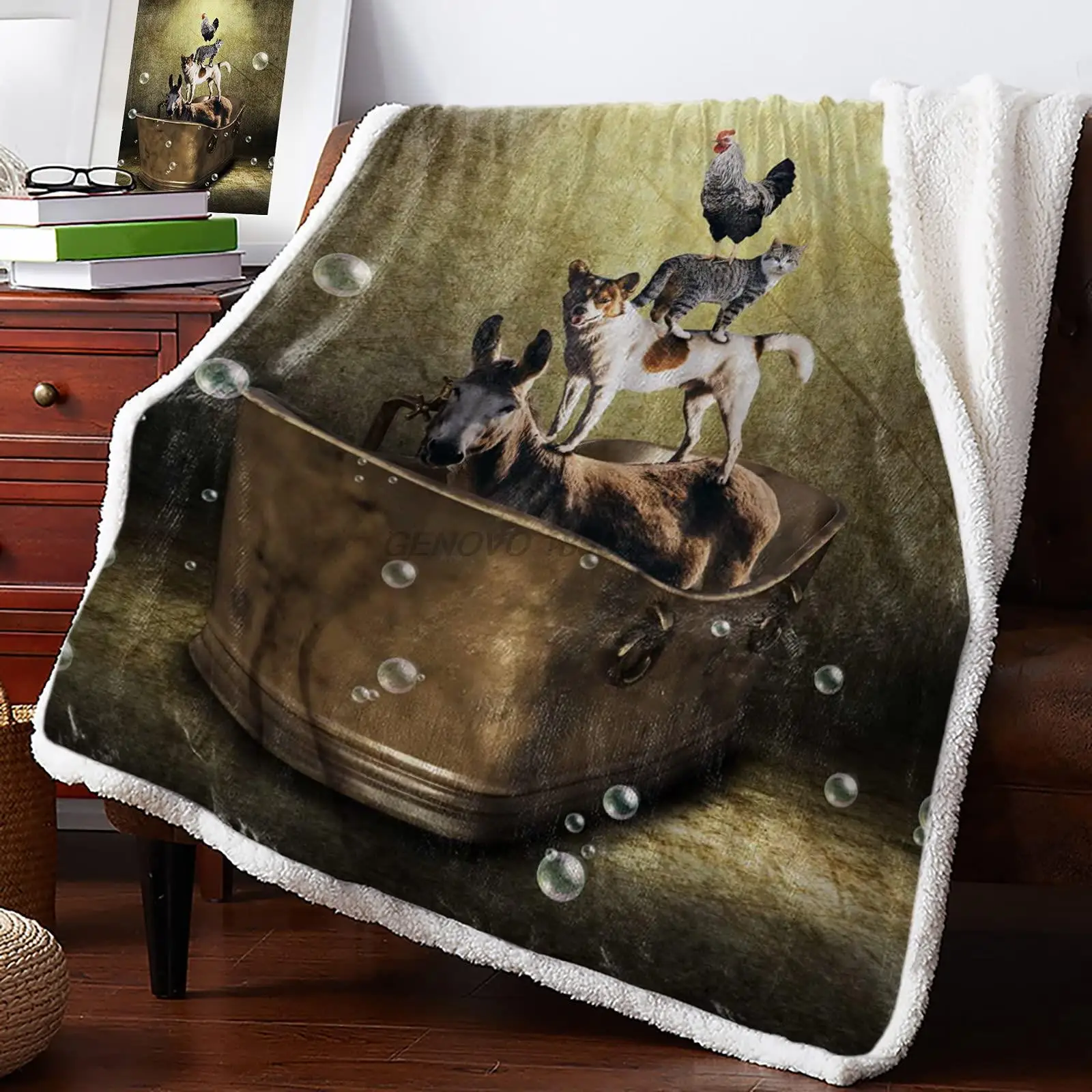

Fleece Plush Throw Blankets Fuzzy Soft Blanket, Dog Cat Horse Rooster Bubble in Bathtub Blankets All Season Lightweight Thermal