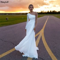 thinyfull long sleeves beach wedding dresses illusion pearls beaded boho mariage gowns with side split a line robe de mariee
