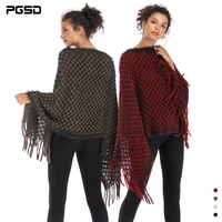 pgsd new autumn winter women knitted sweater cloak shawl pullover boat neck tassels bat sleeve irregular loose warm soft clothes