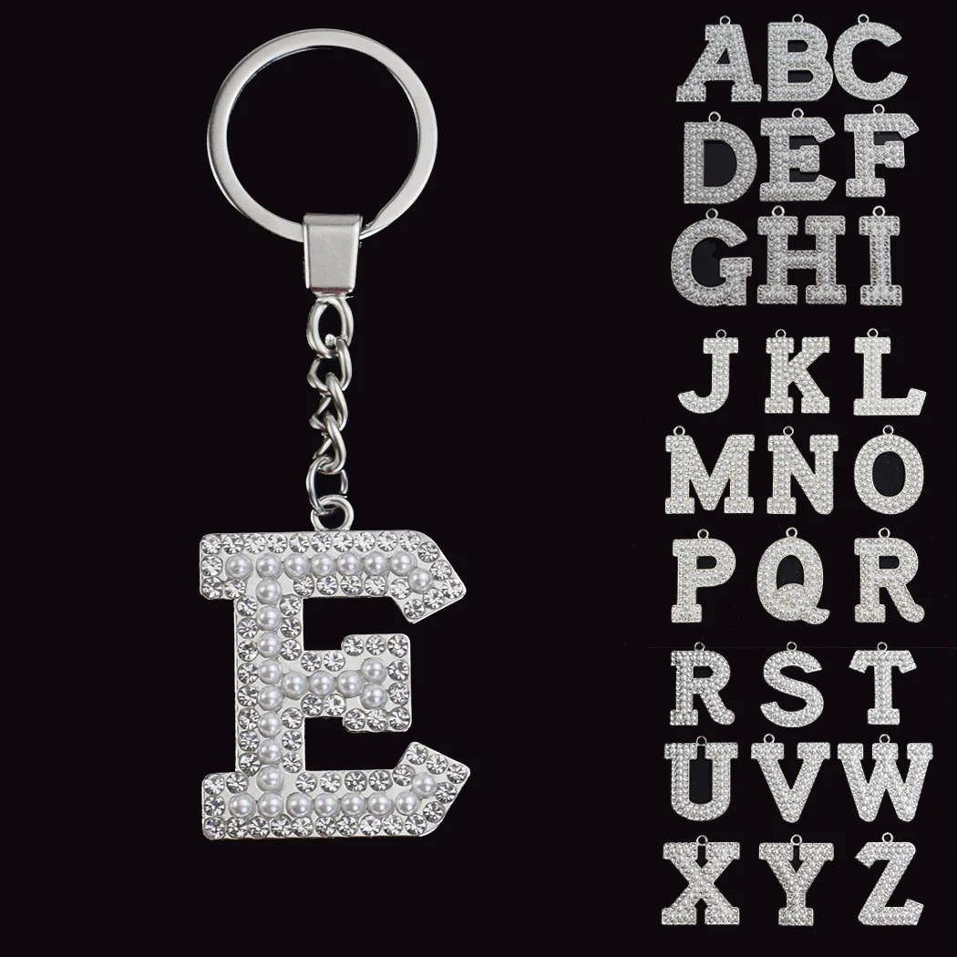 New Arrival 26 Letters A-Z Simulated Pearls Keychain Fashion Stainless Steel Keyrings For Women Couples Rhinestones Jewelry Gift | Украшения