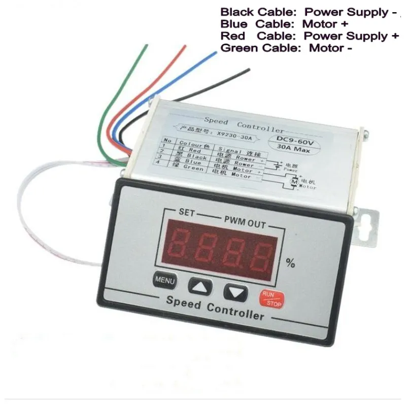 Цифровой дисплей 30A DC 6V ~ 60V 12V 24V 48V ШИМ контроллер скорости двигателя медленный