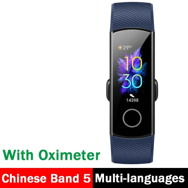 cn band 5 blue Умный Браслет huawei Honor Band 5, 4, 0,95 дюйма, трекер, умный OLED, для плавания, водонепроницаемый, Bluetooth, фитнес-трекер, сенсорный экран - Цвет: cn band 5 blue