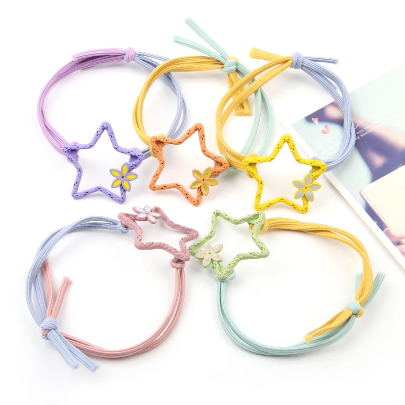 YYOUFU Woman Cute Candy Color Scrunchies Girls Star Elastic Hairband Korean Version Rubber Band Head Rope Hair Accessories | Детская